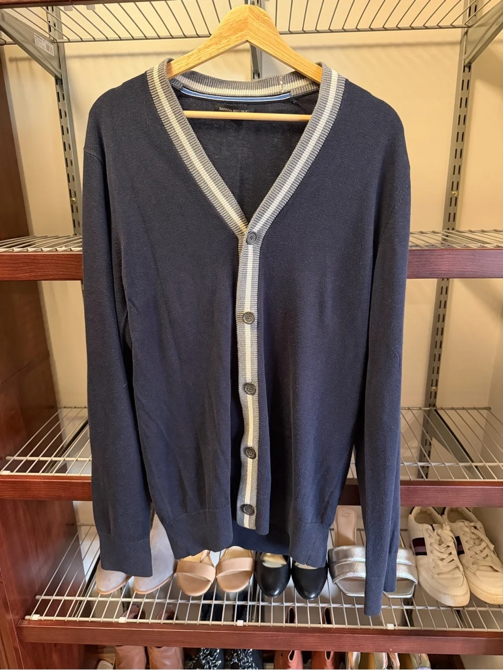 Banana Republic Navy Cardigan with Light Gray Trim